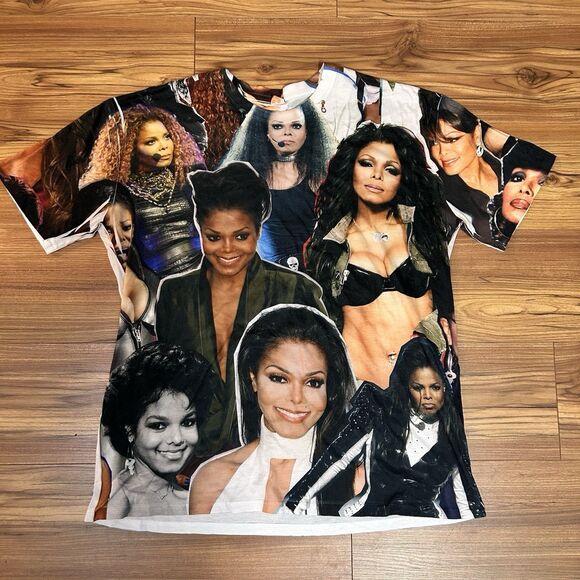 Tops - Janet Jackson Graphic T Shirt XL Collage All Over Print Music Icon Tee